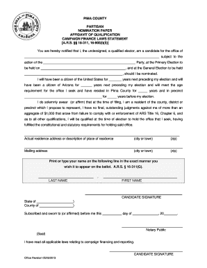 Arizona Nomination Paper Affidavit