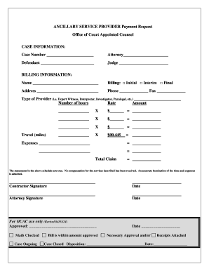 Ancillary Service Provider Payment Request
