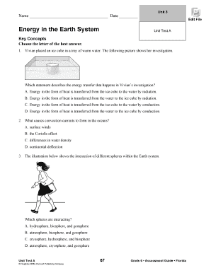 Grade 6 Energy in the Earth System Unit Test A
