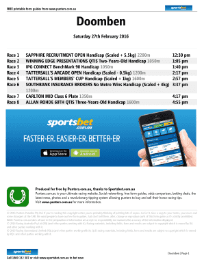 Doomben Printable Form Guide - Saturday 27th February 2016. FREE Printable Horse Racing Form Guide, Doomben Saturday 27th February 2016