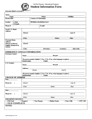 Cal Poly Pomona International Student Information Form