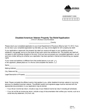 Disabled American Veteran Property Tax Relief Application