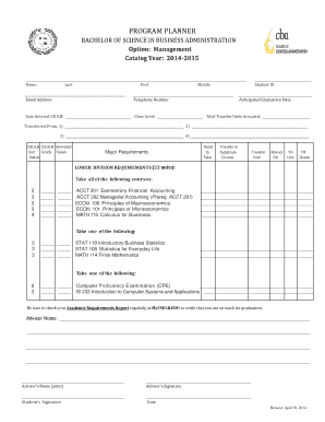 Bachelor of Science in Business Administration Program Planner