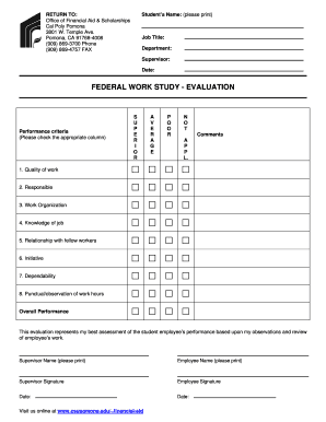 Federal Work Study Evaluation Form
