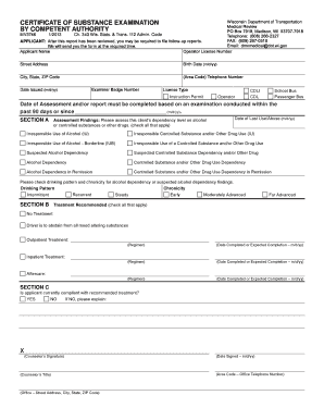 Wisconsin Substance Examination Certificate