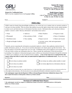 Request for Confidential Status Form