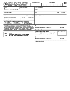 Wisconsin Unpaid Citation Notice