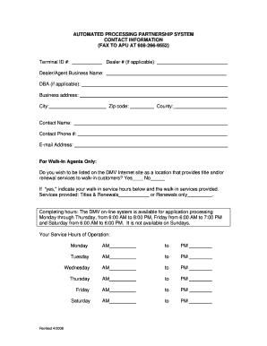 Automated Processing Partnership System Form