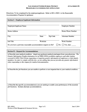 Los Angeles Unified School District Reasonable Accommodation Application