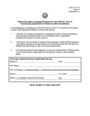 California CELDT Test Security Agreement