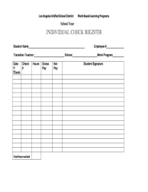 Los Angeles Unified School District Work Based Learning Check Register