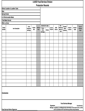 LAUSD Food Services Production Records