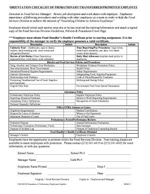 Orientation Checklist for Probationary Employees