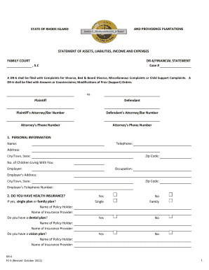 Rhode Island Financial Statement for Family Court
