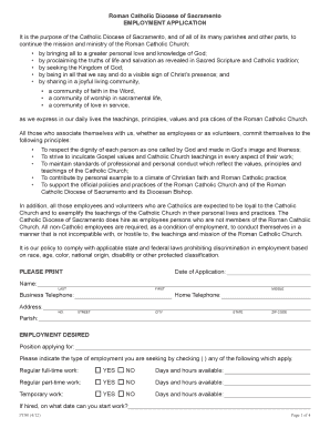 Roman Catholic Diocese of Sacramento Employment Application