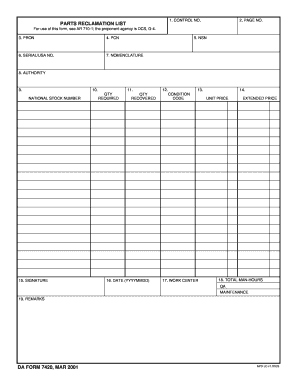 Parts Reclamation List