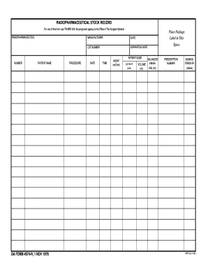 RADIOPHARMACEUTICAL STOCK RECORD DA FORM 4574-R 1 NOV 1976 - apd army