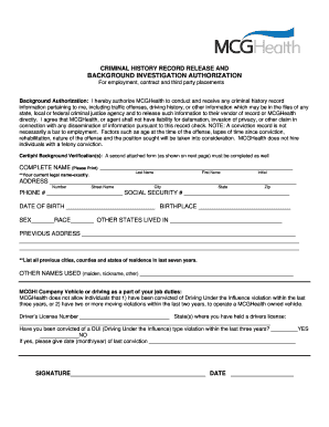 Criminal History Record Release and Background Investigation Authorization