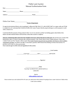 Public Land Auction Authorization Form