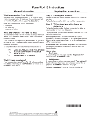Illinois Liquor Tax Deductions Form RL-115