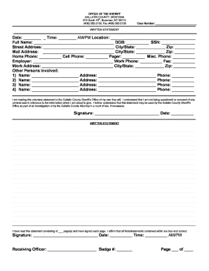 Gallatin County Sheriff Written Statement Form