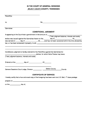 Tennessee Conditional Judgment Form