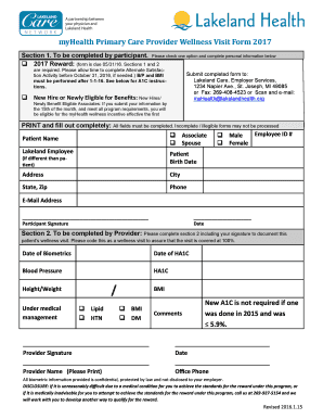 myHealth Primary Care Provider Wellness Visit Form