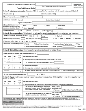 Hypothesis Generating Questionnaire for Foodborne Illness