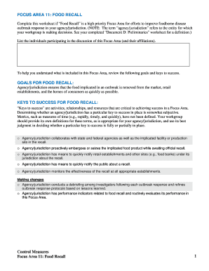 Food Recall Worksheet