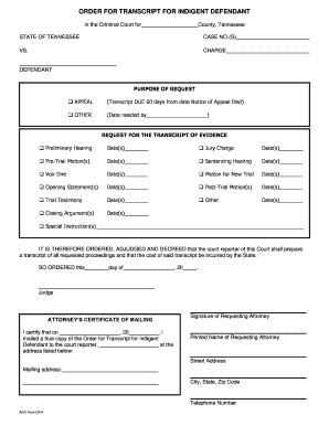 Order for Transcript for Indigent Defendant