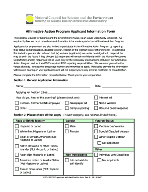Affirmative Action Program Applicant Information Form