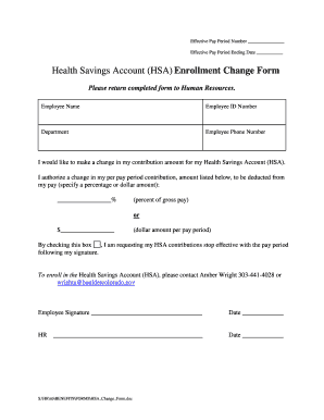 Health Savings Account Enrollment Change Form