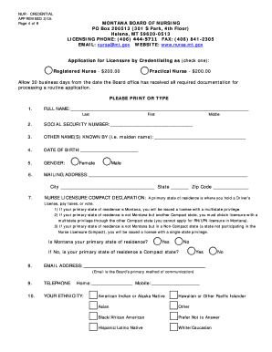 Montana RN/LPN Licensure by Credentialing Application