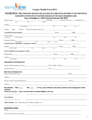 Camper Health Form 2014