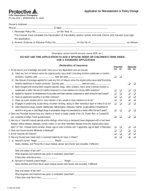 Application for Reinstatement or Policy Change
