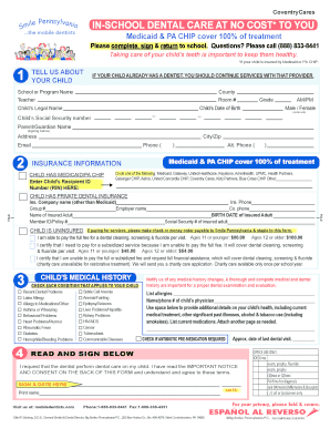 Pennsylvania In-School Dental Care Form
