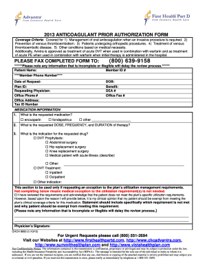 Anticoagulant Prior Authorization Form