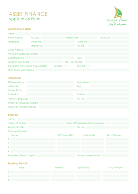 Asset Finance Application Form