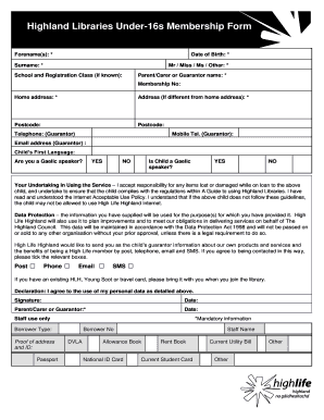 Highland Libraries Under-16s Membership Form
