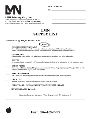 LMN Printing Supply Order Form