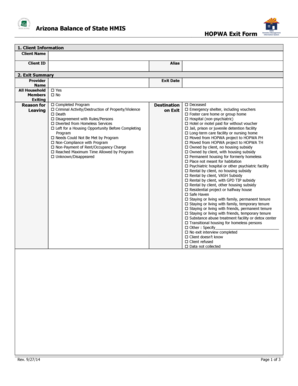 Arizona HOPWA Exit Form