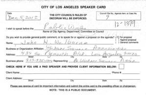 City of Los Angeles Speaker Card