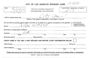 City of Los Angeles Speaker Card