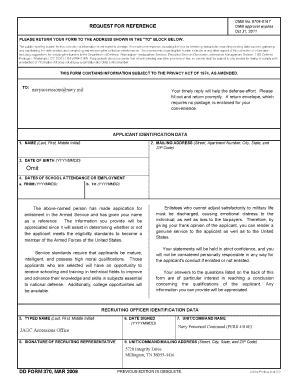 DD Form 370 Request for Reference