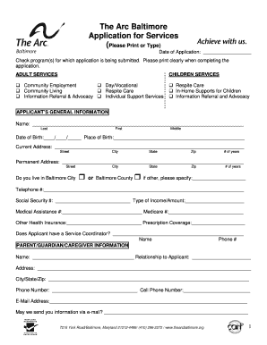 The Arc Baltimore Application for Services