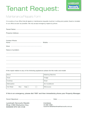 Tenant Maintenance Repair Request Form