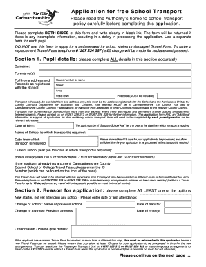 Application for Free School Transport