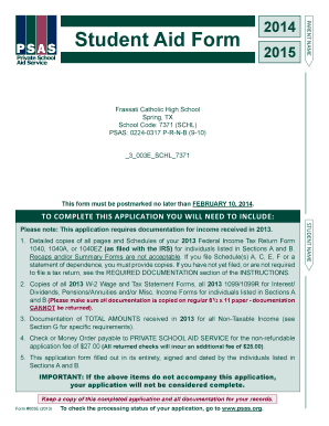 Student Aid Form 2014-2015