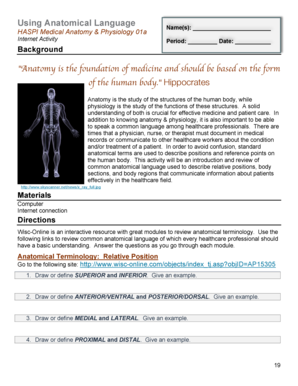 Medical Anatomy and Physiology Activity