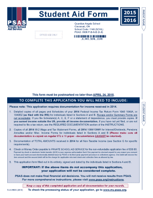 Student Aid Form 2015